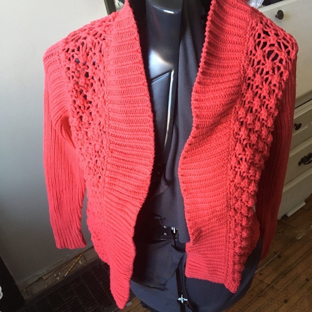 Chicos 0 chunky loose weave bright red bolero